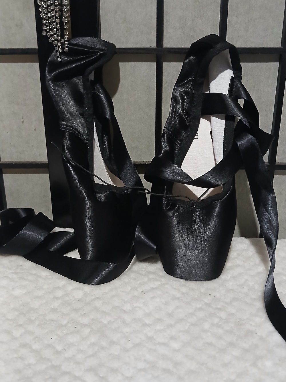 Black Satin Pointe Ballet Heels with Ankle Wraps